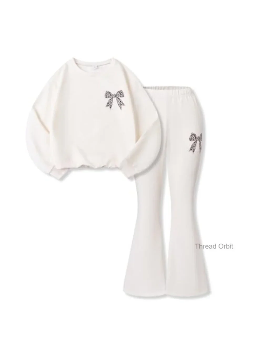 Tween Girls Long Sleeve Graphic Sweatshirt + Bow Knot Pants 2 Piece Set